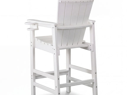 Outdoor Bar Height Adirondack Patio Chair With Cup Holder And Armrests All Weather UV Resistant - White