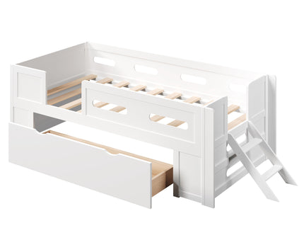 Platform Bed With Guardrail And Drawer