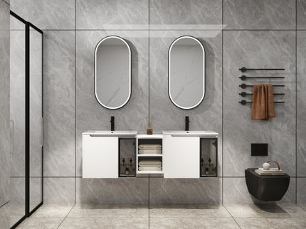Wall Mounted Bathroom Vanity With Sink, Soft Close Doors, Cabinet & Half Door