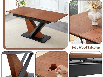 Dining Table, Scratch Resistant, Cross Geometric Legs For Kitchen & Dining Room - Dark Walnut