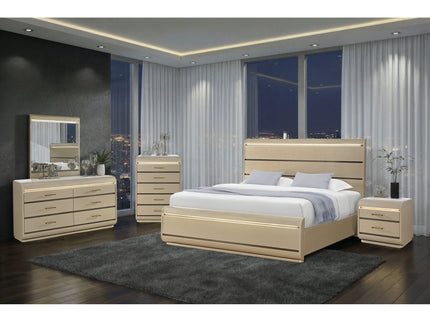 Gigi - Nightstand With LED Lighting For Bedroom Storage - Gold