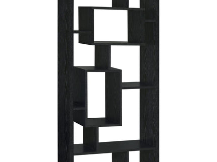 10 Shelf Open Back Bookcase With Geometric Design - Black