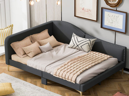 Upholstered Daybed With Headboard And Armrest, Support Legs