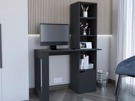 Writing Desk With Bookcase And Cabinet - Black