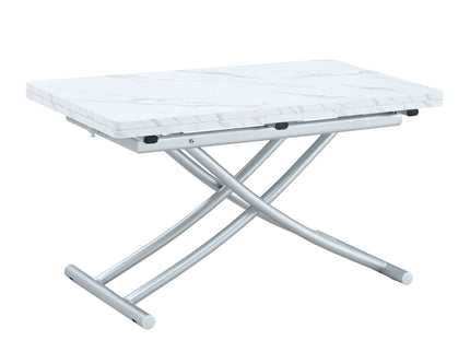 Modern Minimalist Multifunctional Lift Table With Metal Legs - White / Silver