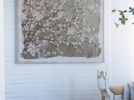 Large Cherry Blossom Canvas Art Print, Home Decor Accent Piece - Gray / White Matte