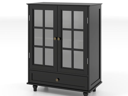 Minimalist Buffet Cabinet With Double Glass Doors And Drawer