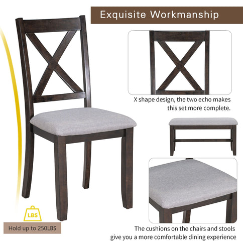 6 Piece Family Dining Room Set, Space Saving Foldable Table And 4 Chairs With Bench
