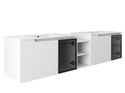 Wall Mounted Bathroom Vanity With Sink, Soft Close Doors, Cabinet & Half Door