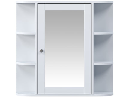 Bathroom Wall Storage Cabinet With Mirror And Adjustable Shelf, 6 Open Shelves