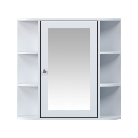 Bathroom Wall Storage Cabinet With Mirror And Adjustable Shelf, 6 Open Shelves