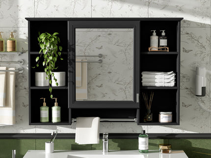 3 In 1 Modern Bathroom Mirror Cabinet With Adjustable Shelf, Soft Close Door, High Definition Mirror & Towel Bar