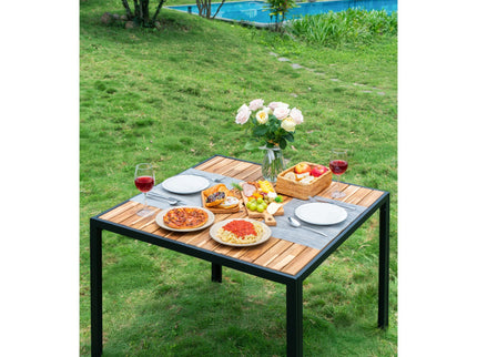 5 Piece Patio Dining Table Set, Acacia Wood Table Top With Umbrella Hole