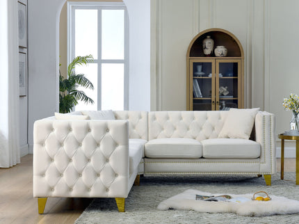 L-Shaped Corner Sofa, 5 Seater Sectional With Tufted Design