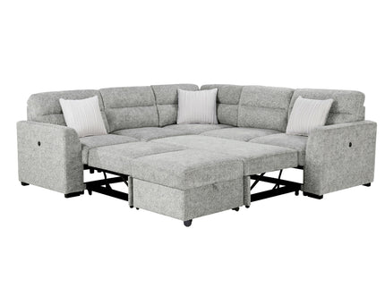 Emiliano - Sectional Sofa With 3 Pillows And Storage Ottoman - Nickel