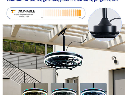 Ceiling Fan Light LED Light Source And Remote Control, 3000 - 6500K Dimmable LED Fan Light, 6 Speeds, For Living Room - Matte Black