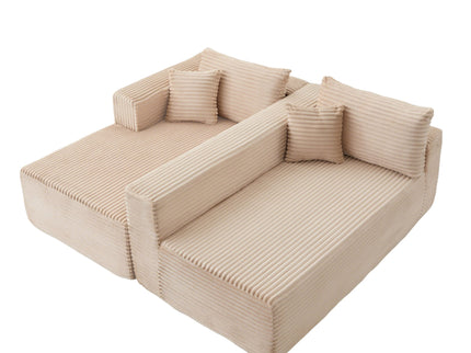 Compression Sectional Couch With Comfy Chaise, Boneless L Shape Sofa With Deep Seat