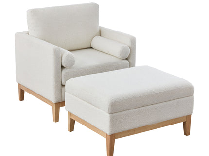 Oversized 360 Degree Swivel Barrel Accent Chair And Ottoman Set With Storage