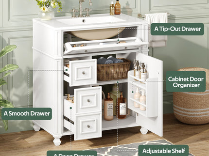 Bathroom Vanity Cabinet With Sink, Soft Close Doors With Door Organizer