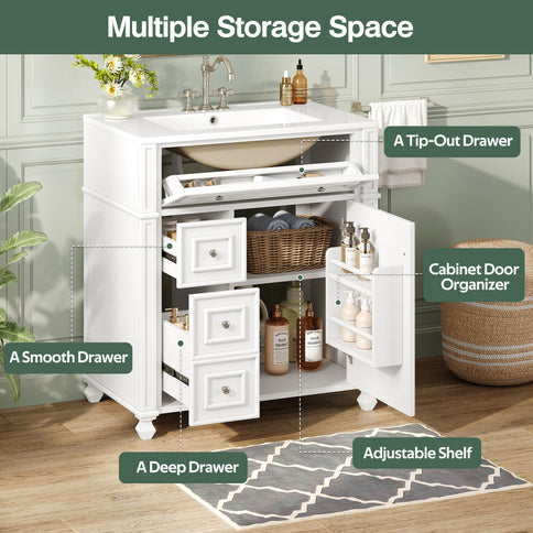 Bathroom Vanity Cabinet With Sink, Soft Close Doors With Door Organizer