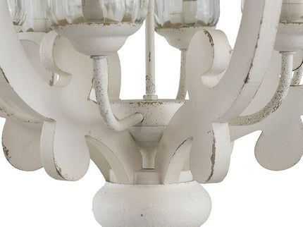 Farmhouse Chandelier, 6 Light Wood Chandelier Pendant Light Fixture With Adjustable Chain For Dining Room Living Room Entryway, Bulb Not Included