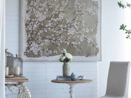 Large Cherry Blossom Canvas Art Print, Home Decor Accent Piece - Gray / White Matte