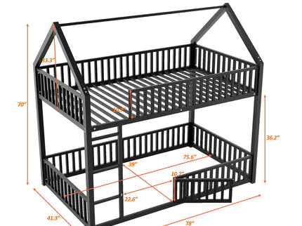 Metal House Bunk Bed With Fence And Door