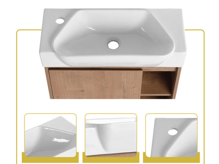 24" Wall Mounted Bathroom Vanity & Sink & Soft Close Door - Imitative Oak / White