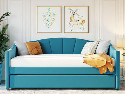 Upholstered Daybed Sofa Bed With Trundle Bed And Wood Slat