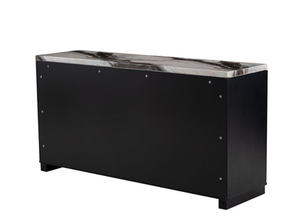 Stacey - Buffet With Storage Drawers And Marble Detailing - Black / Marble