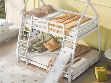 Twin Over Queen House Bunk Bed With Climbing Nets And Climbing Ramp