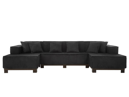 U-Shaped Sectional Sofa With RGB LED Light Strip And 6 Pillows