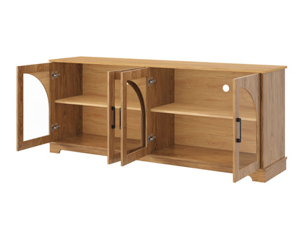 TV Stand With Semi Arched Glass Doors, Media Console With Adjustable Shelves For Living Room - Brown