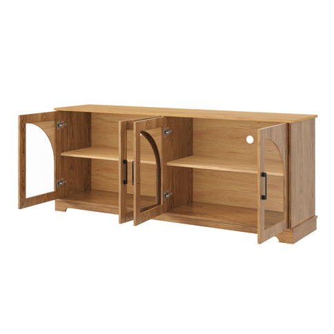 3 Piece TV Stand Set With Bookshelf With Arched Design For Living Room - Brown