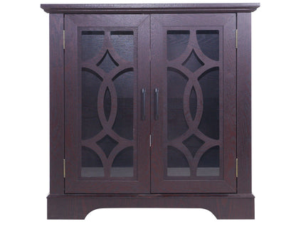 Modern Sideboard With Tempered Glass Doors - Ox Blood Red