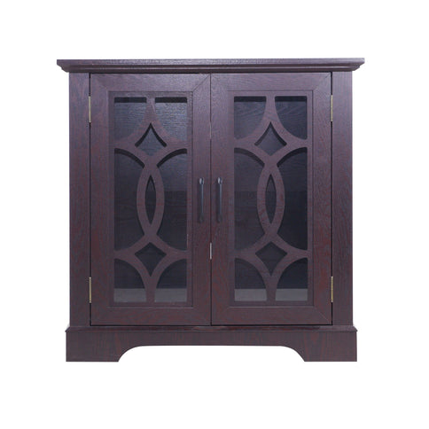 Modern Sideboard With Tempered Glass Doors - Ox Blood Red