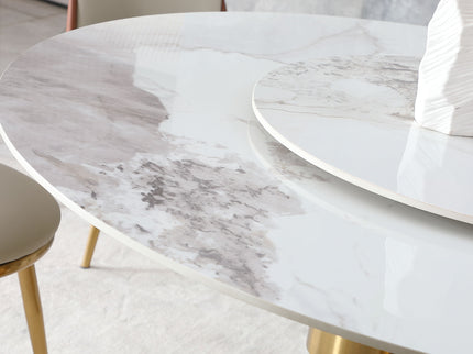 Dining Table, Round For Dining Room - Gold / Gold / White