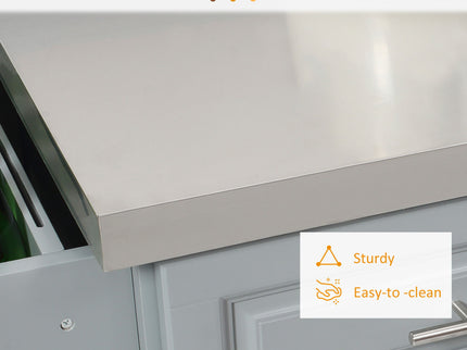 Homcom - Rolling Kitchen Island With Storage, Portable Kitchen Cart With Stainless Steel Top, 2 Drawers, Spice, Knife And Towel Rack And Cabinets