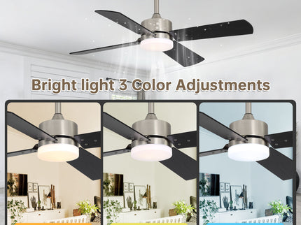 42" Ceiling Fan With Light And Memory Function, DC Reversible Motor, 4 Blades
