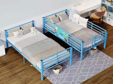 Bunk Bed, Convertible To 2 Separate Twin Size Beds With Full Length Guardrail & Ladder, No Box Spring Needed - Blue