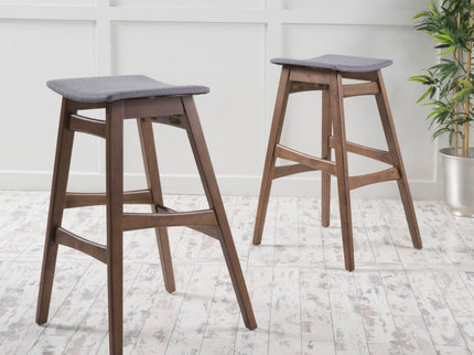 Mid Century Modern Bar Stool Set With Upholstered Seating