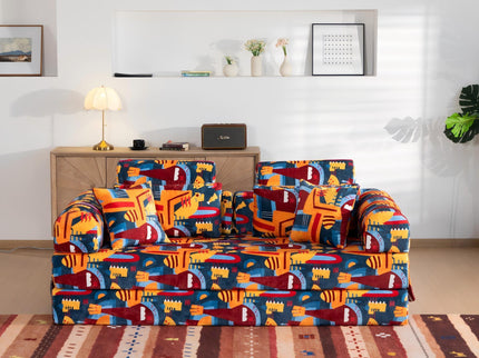 Convertible Sleeper Sofa Bed, Foldable Multi Functional Couch For Living Room - Navy / Red