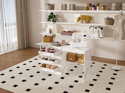 4 In 1 Folding Sewing Table With Lockable Wheels, Multi Functional Craft Station - White