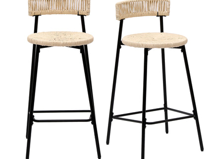 Boho Style Handwoven Paper Rope Counter Stools (Set of 2)