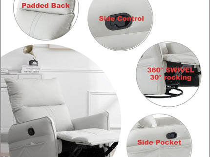 360° Modern Small Rocking Swivel Recliner Chair With Side Pocket