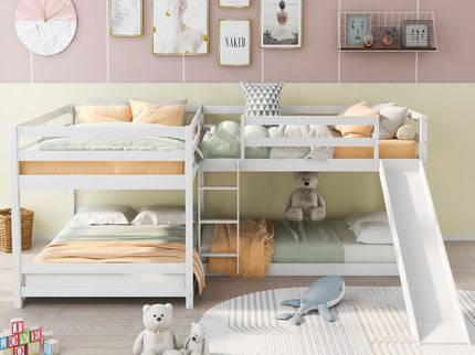 L-Shaped Bunk Bed With Slide And Short Ladder