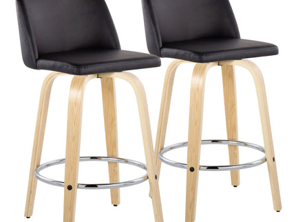Toriano - Contemporary Fixed-Height Counter Stool With Swivel And Round Footrest (Set of 2)
