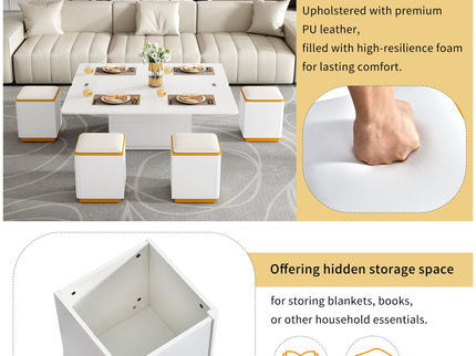 Lift Top Coffee Table With 4 Storage Stools