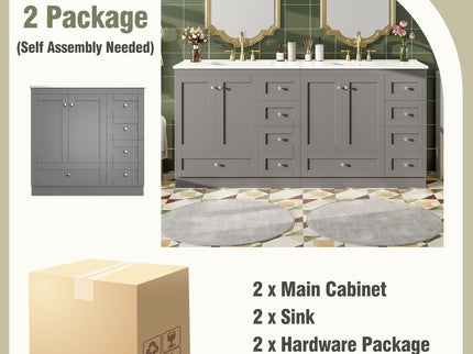 Shaker Free Standing Bathroom Vanity Cabinet With Sink, Soft Close Drawers, Soft Close Doors