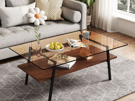 Rectangle Coffee Table, Tempered Glass Tabletop Modern Table For Living Room